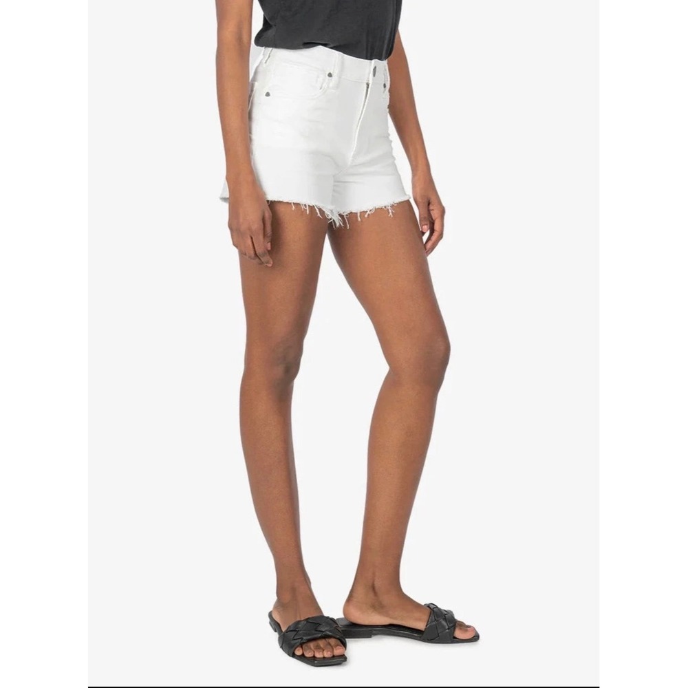 KUT From The Kloth Jane High Rise White‎ Denim Shorts Size 0 Raw Hem Distressed